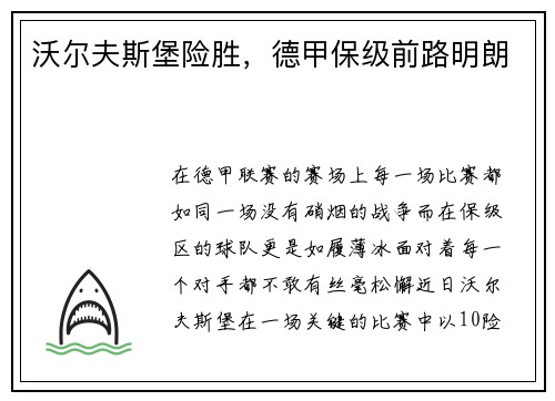 沃尔夫斯堡险胜，德甲保级前路明朗